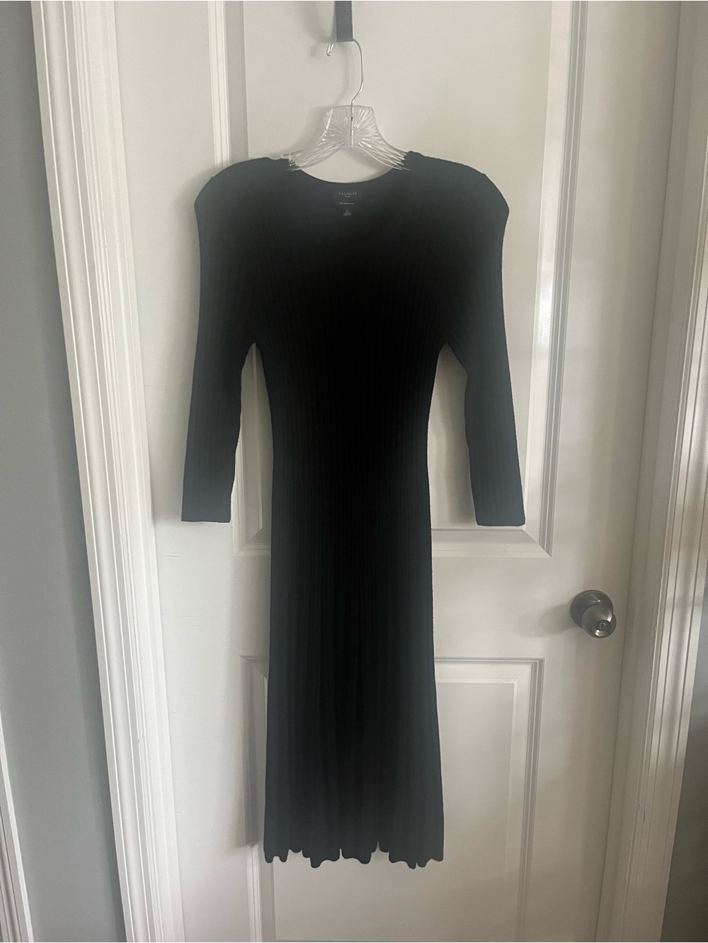 Talbots Petite Pure Merino Wool Black Ribbed Sweater Dress SP Midi - Picture 6 of 8